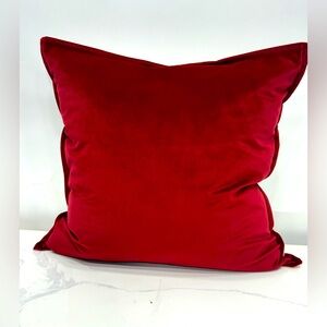 Cotton Velvet Throw Pillow Red Cream  
20”x20” Goose Feathers New